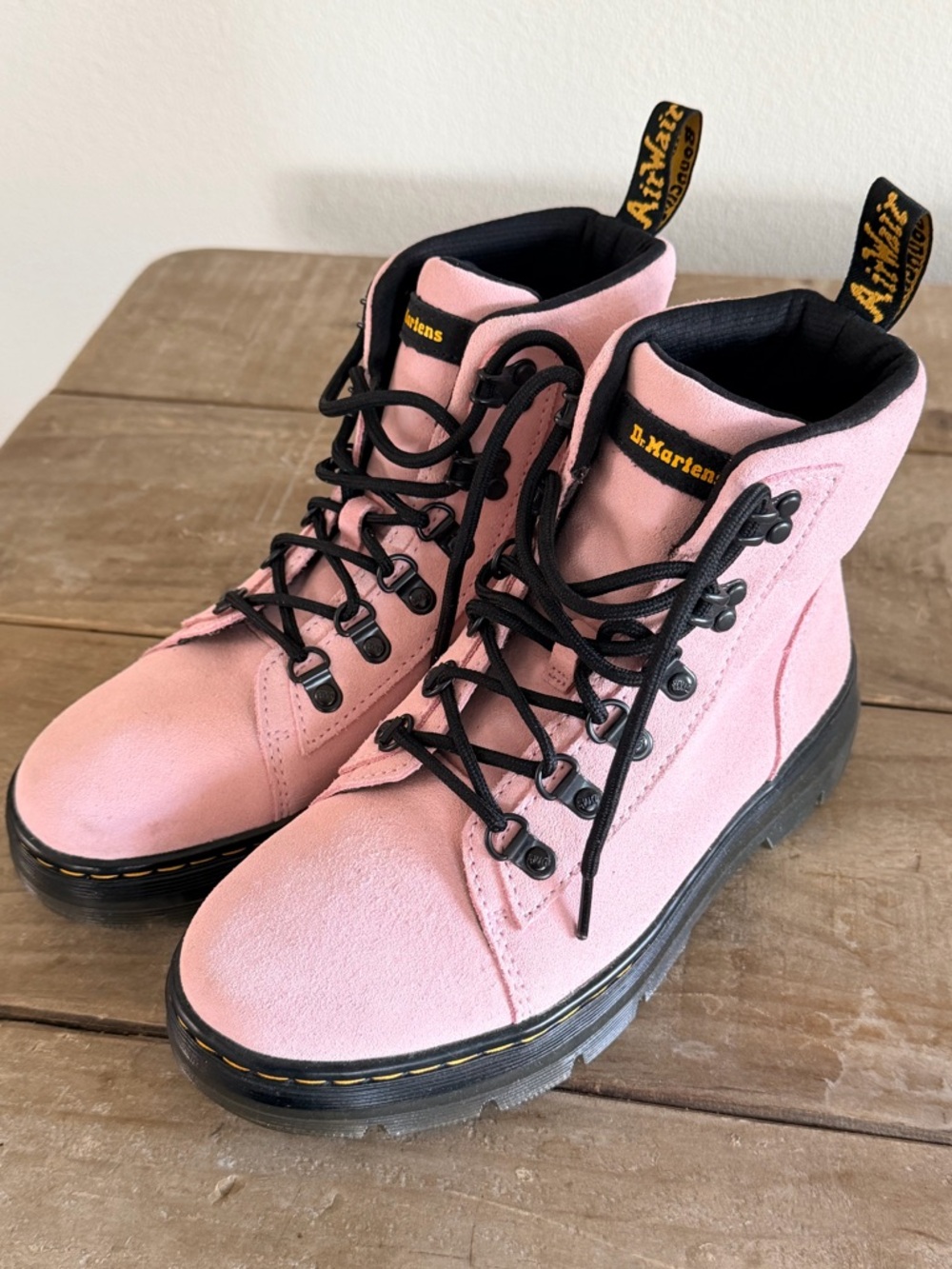 Dr. Martens Pink Suede Combat Boots - Picture 2 of 5
